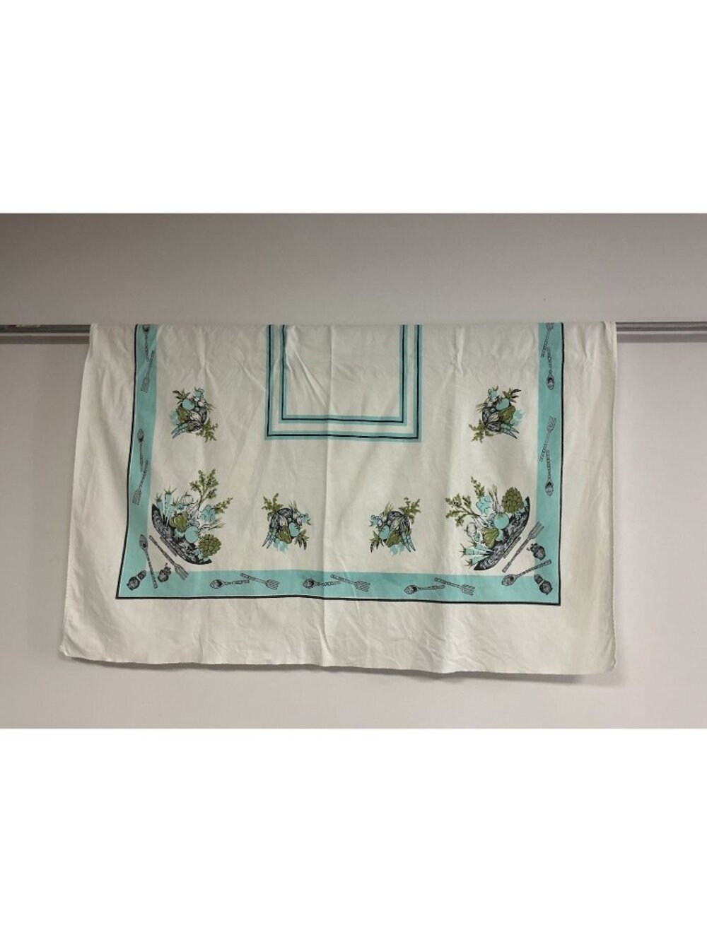 Vintage Mid Century Tablecloth Blue Floral Print